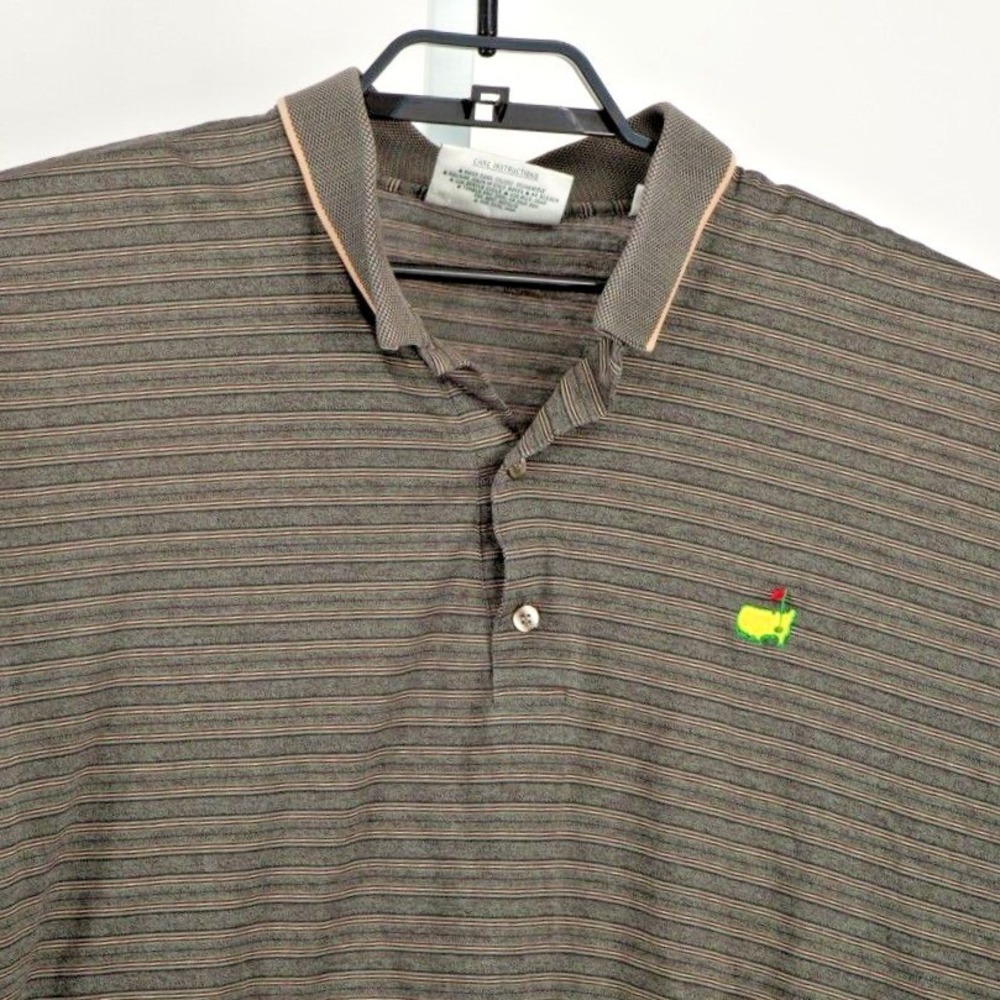 Slazenger Augusta National Golf Shop Polo Mens XL Brown Striped Masters Logo